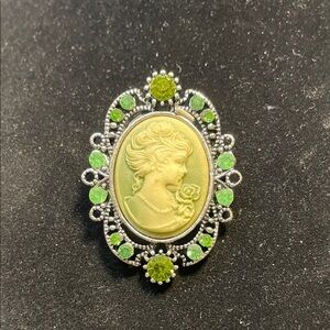 Elegant Silver and Green Cameo Brooch
